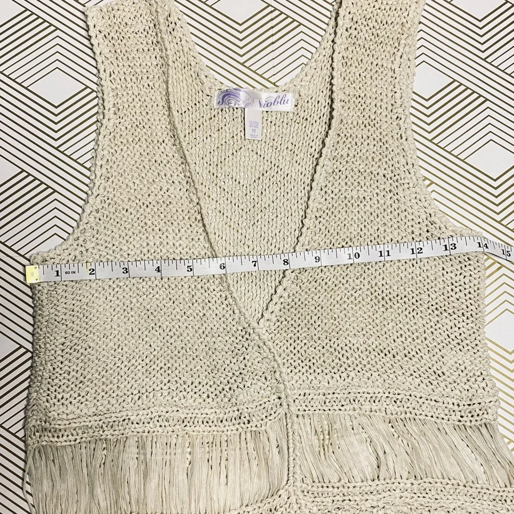 Boho Style Lightweight, Open Knit, Fringed Hem Vest - Picture 4 of 6